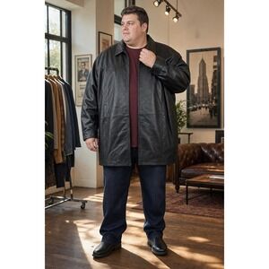 Vintage Leather Jacket Men's 5X Black Quilted Lining Full Zip Pockets